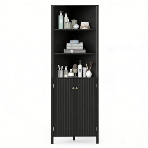 LIFEZEAL Armoire Haute d'angle, Meuble de Rangement avec 5 Compartiments, Étages Réglables et 2 Portes, Meuble Moderne en Bois pour Salle de Bain, 58 x 32 x 172.5 cm...