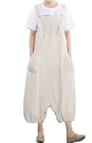 Opiniones y reviews de Pantalones de peto para Mujer disponible en línea. 47 Minibee Mono casual suelto para mujer, pantalones largos holgados con peto de pierna ancha, overol de algodón con bolsillos, Beige, XXL