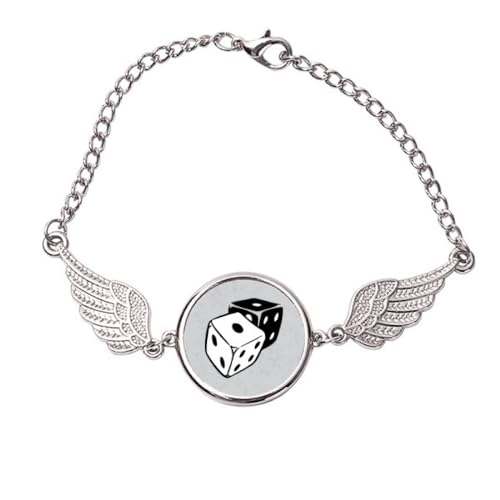 Bracelet dés de casino ailes d'ange en métal noir et blanc pour look rock moderne