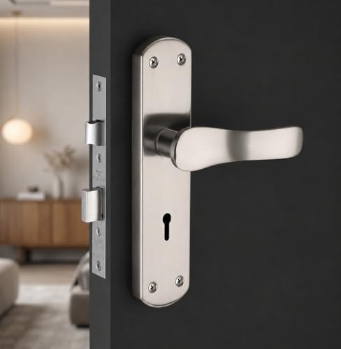 Image of Trevi Handled Mortise Door Lock with Door Handle, Heavy Duty Safety Door Locks for Main Door Bedroom Balcony, Home Office Locks with Push Latching for 3 Keys | Matt Finish |