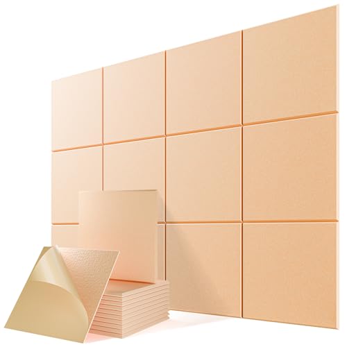 Image of 12 Pack Self-Adhesive Acoustic Panels, 12 inch X 12 inch X 0.4 inch High-Density Sound Proof Foam Panels for Walls, Soundproof Wall Panels for Home & Office (Apricot Pink)
