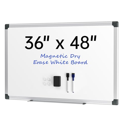 VUSIGN 48' x 36' Large Magnetic Whiteboard for Wall, Dry Erase Board with Silver Frame, Wall Mounted White Board for Classroom, Office, Home – Includes Markers, Magnets & Eraser