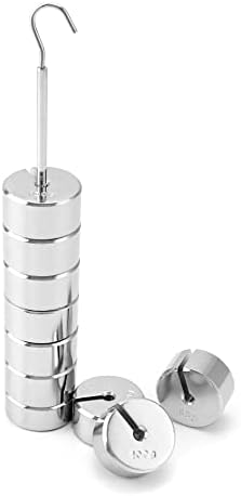 QWORK Lab Slotted Mass Set, Chromium-Plated Metal Slotted Weights, One Set - Total 1000g - Includes 9 Weights (100g Each) & One Hanger (100g)