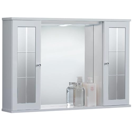 LIBEROSHOPPING.eu - LA TUA CASA IN UN CLICK Specchiera Mobile Contenitore da Bagno PLUTONE Bianco Lucido con 2 Ante e Luce LED (con Specchio)