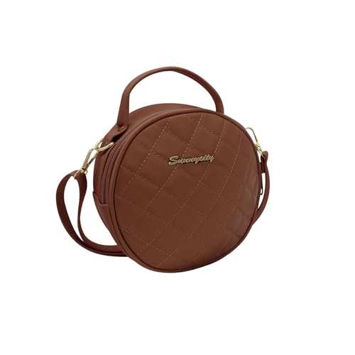 AfitLulu Bolso Bandolera Pequeño Mujer Redonda Bolsos Cruzado, Acolchada Bolsos de Hombro de Piel Sintética, Bolso Mujer Sling Bag con Asa y Correa de Hombro Extraíble (Marrón)