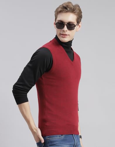 Image of Monte Carlo Off White Solid V Neck Sweater | Warm Woolen Pullover for Men | Soft Comfortable Knitted Winter Wear Sweater for Men's