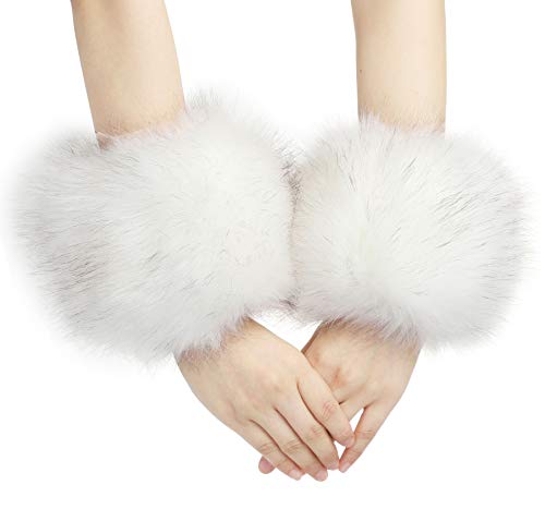 LA CARRIE Women's Faux Fur Wrist Cuffs & Long Collar Scarf White Winter 2pc Set2