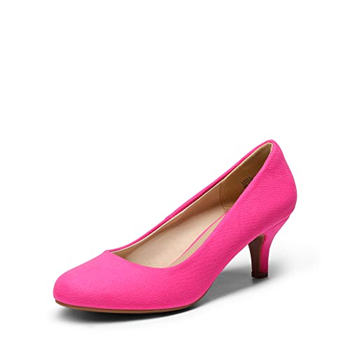 DREAM PAIRS Women's Dress Comfortable Low Heel Pump Shoes 5 Fuchsia/Suede