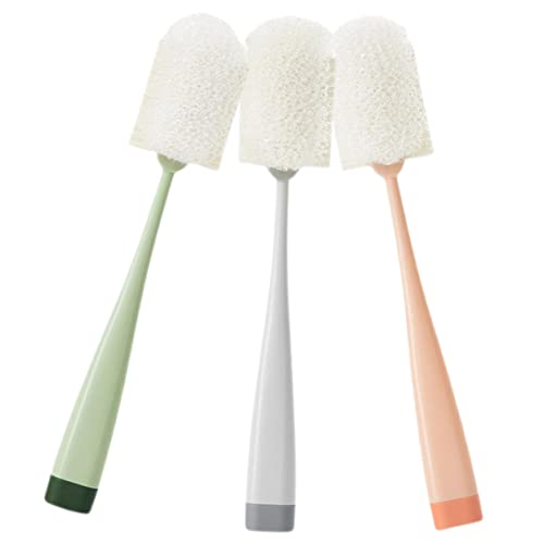 FRCOLOR 3pcs Sponge Brush with Handle Bottle Cleaning Brush Water Bottle Clean Brush Cleaner Brush Kitchen Bottle Brush Cleaning Tool Handheld Cleaning Brush Narrow Neck Brush Bottle Cover