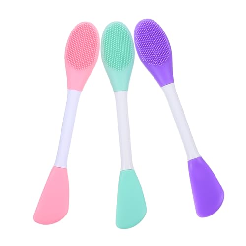 Healeved 3PCS Silicone Facial Brush Mint Green Pink Purple Dual Head Face Cleansing Tool for Gentle Skin Care Comfortable Skin Friendly Design