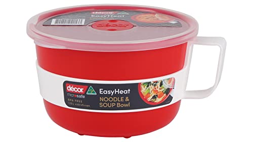 Décor Microsafe EasyHeat Bol à micro-ondes parfait pour la soupe, les nouilles et le porridge Capacité de 1,15 l Rouge