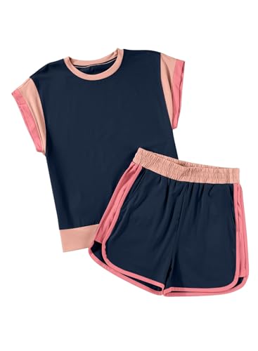 Image of blibean Girls Summer Clothes Sets Kids Colorblock Matching Outfits Size 6-15 Years