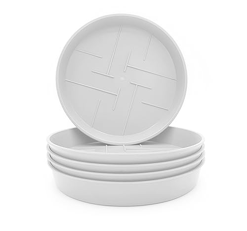 Plastard 5er-Set Blumentopf-Untersetzer Rund aus Plastik 12 cm Durchmesser, Untertopf für Innen- und Außenbereiche, aus witterungsbeständigen Material, Farbe Weiß