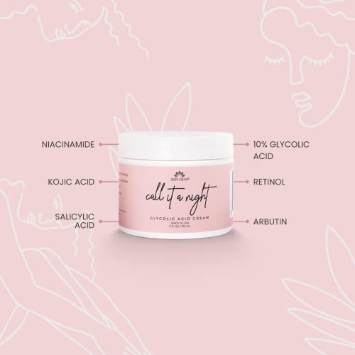 Skin Deva Glycolic Acid Cream Exfoliates Skin During Sleep - Brightens, Corrects Dark Spots & Shadows, Evens Skin Tone, Reduces Pores. Natural Glycolic, Kojic, Salicylic Acid, Niacinamide, Retinol, Arbutin #TOP1