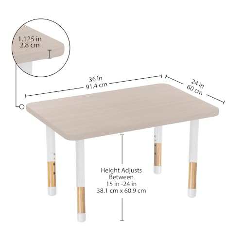 Image of 24 inch x 36 inch Rectangle Kids Classroom Table with Adjustable Chunky Wood Legs
