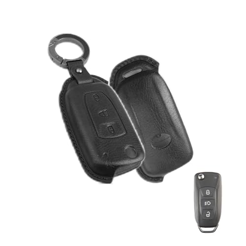 Image of keyzone dual leather key cover for Tata Curvv, Nexon, Harrier, Altroz, Punch, Safari, Tigor, Tiago, Zest, Bolt 3 button flip key