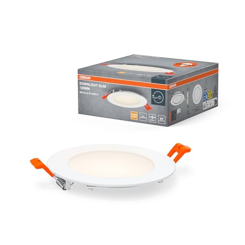 OSRAM Downlight Slim 120mm, luce da incasso a LED, 8W, bianco caldo 3000K, 550 lumen, design piatto, IP20, facile installazione per soggiorni e corridoi