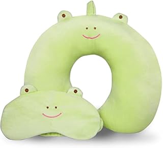 Howow Travel Pillow, Kids Travel Pillow, Cute Neck Pillow for Travel, Adults and Kids for Sleeping, Traveling and Camping with Soft Sleeping Eye Mask, Headrest Airplane Pillow (Green)