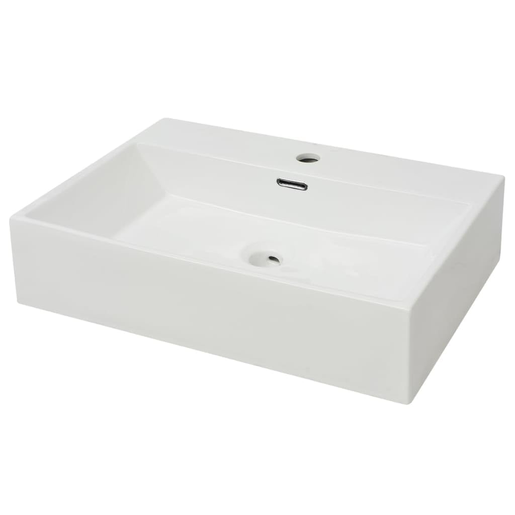 vidaXL Lavabo con orificio para grifo, cerámica, color blanco