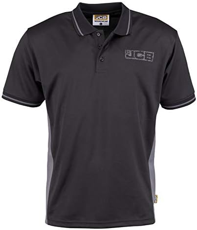 JCB - Workwear Men's Polos - Polo Shirt - Performance Polo Shirt, D+IB - Black/Grey, Size Large