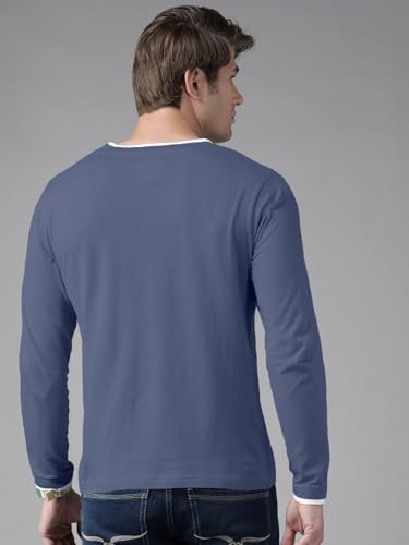 Image of THE DRY STATE Turquoise Blue Cotton Round Neck Full Sleeve Casual T-Shirt for Men