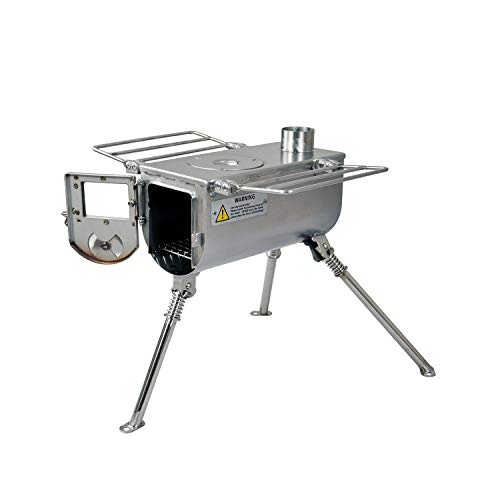 WINNERWELL Woodlander Small Tent Stove | Tiny Wood Burning Stove Tents, Shelters, and Camping | 450 Cubic Inch Firebox | Stainless Steel Construction | Includes Chimney Pipe