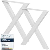 PROVENEDI - Tischbeine Metall weiß - 2 Stück X Form, rostfrei & modern - Tischgestell Maße L59 x B7 x H72 cm mit Bodenschoner für Schreibtisch Esstisch, Konferenztisch