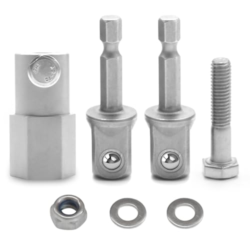 Image of Full Stainless Steel Top Wind Trailer Jack Crank Handle Cordless Drill Adapter, 304 Stainless Steel Accessories, with Two 1 /2 Inch Socket Adapter Bit