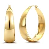 FANCH Pendientes de Aro para Nujeres Niñas Plata S925 Grueso Pendientes Hipoalergénicos Chapados en Oro Blanco de 18K para Ooídos Sensibles Pendientes de Aro Sncho de 10mm de Ligero 40mm Oro