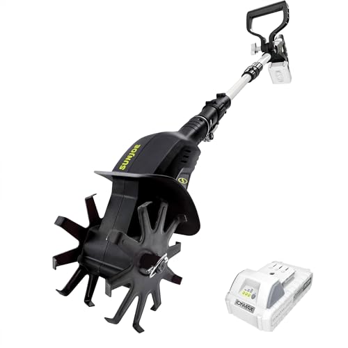 Sun Joe 24V-TLR-LTE-A 24V Cordless IONMAX Garden Tiller and Cultivator, 150W Motor, Dual 6-Inch Steel Tilling Tines, Charger and Battery Included