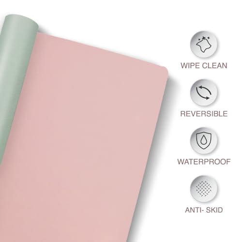 Image of Bellblock Large Extended Reversible Desk Mat /Mouse Pad /Gaming Pad for Office /Home| Vegan Leather | Anti-Skid, Slip-Resistant, Splash-Proof | Pink & Green | 90x45cm