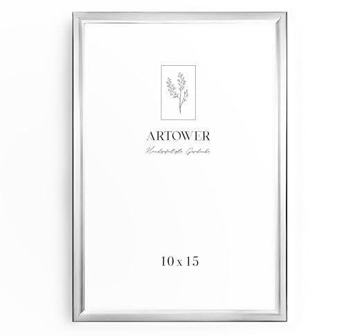 Artower Bilderrahmen Silber Metall Dünner Rahmen für 10 x 15 cm | Posterrahmen Groß Collage | Picture Frame Metal 10x15 cm | Aluminium Schmal Bilderrahmen | Silver Poster Rahmen