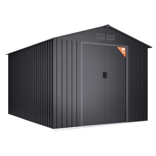 Caseta Grande Jardín 8,08m2 Light Anthracite – 313x258x202cm - Rejillas Anticondensación – Antracita - Puerta Corredera Doble - Cobertizo Metálico Almacenaje Exterior