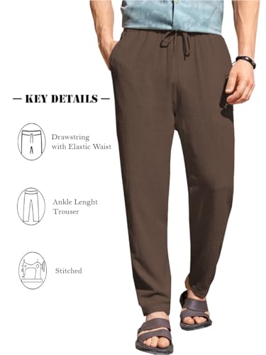 Image of TOPLOT Men's Premium Linen Blend Pants | Lightweight Breathable Fabric | Elastic Waist with Drawstring | Straight Fit | Side Pockets | Perfect for Casual, Holidays & Travel (5268)