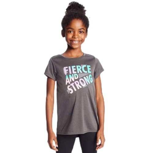C9 Champion girls Tech Tee T Shirt, Railroad Gray Heather/Fierce and Strong, Medium US