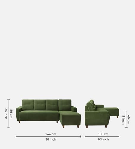 Image of Sleepyhead Yolo Designed by Duroflex - 3 Seater Sofa, RHS L Shape Sofa Set |Premium Fabric, Plush 3-Layer Cushioning |Modern Buttonless Tufted & Anti-Sag Comfort |3 Years Warranty - Avocado Green
