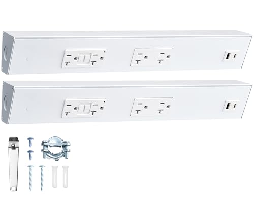 SURAIELEC 2-Pack 16 in Hardwired Under Cabinet Power Strip with GFCI 20A GFCI + 20A TR Outlet with USB-A & USB-C Angled Outlet Design 2500W Rating Modular No-Cut System ETL Listed