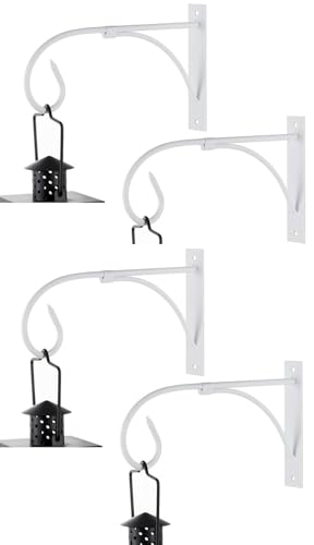 Image of Iron Wall Hooks for Hanging Lanterns, Planters, Bird Feeders & Coats | Heavy Duty Indoor Outdoor Wall Bracket Hook Hanger for Home Decor, Garden & Balcony (White, 4)