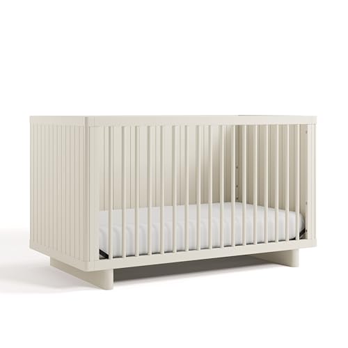 Storkcraft Kyoto Deluxe Convertible Crib with Bonus Toddler Guardrail (Frosted Oat) – GREENGUARD Gold Certified, Toddler Guardrail Included in Box, Fits Standard Crib Mattress