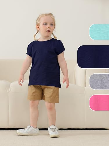 4 Pack Toddler Girls Shirts Cotton Short-Sleeve T-Shirts Kids Girls Shirts Toddler Puff Sleeve Summer Tops Shirts4