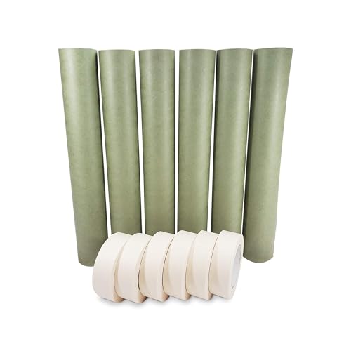 IDL Packaging Premium Masking Kit - 18" x 60 Yards Green Masking Paper (6 Rolls) and 1.41" x 60 Yards White Tape (6 Rolls) - Masking Set to Protect Surfaces - Great for Automotive Industry