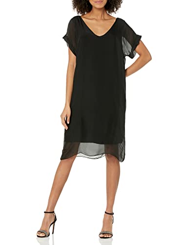 Women's Simple Elegant Short Sleeve Shift Dress, Black, Large