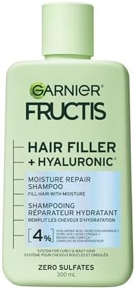 Garnier Fructis Hair Filler + Hyaluronic Acid Moisture Repair Sulfate-Free Shampoo, for Curly and Wavy Hair, up to 15X More Moisture & 100 Hours of Frizz Control, 300ml
