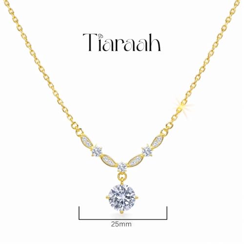 Image of gold plated diamond pendant necklace for women girls | stylish dainty drop chain necklace | anti tarnish minimalist daily jewelry | elegant aesthetic gift for wife, girlfriend, mother, sister