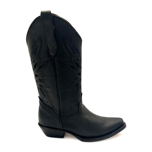 Women’s Genuine Leather Pointed Toe Mid Calf Western Boots4