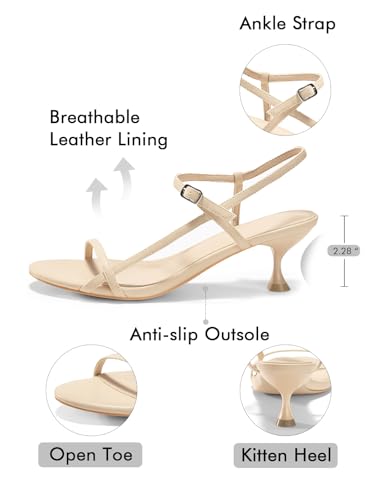 Image of Coutgo Womens Strappy Heeled Sandals Kitten Low Heel Open Toe Ankle Strap Party Wedding Dress Shoes