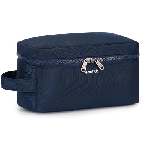 ECOHUB Neceser Hombre de Viaje, Impermeable Bolsa de Aseo, Bolsa Aseo con Separación Seco Húmedo, Neceser Organizador, Patente Pendiente(Azul Oscuro)