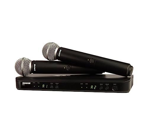 Shure BLX288/SM58 Wireless Microphone System - 14-Hour Battery Life, 300 ft Range, UHF | Includes (2) SM58 Handheld Vocal Mics, Dual Channel Receiver | H9 Band (BLX288/SM58-H9)