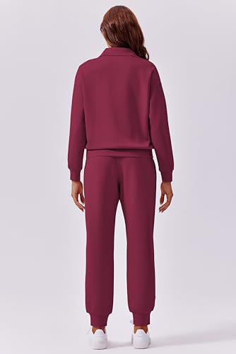 Image of PINSPARK 2 Piece Sets for Women Long Sleeve Half Zip Tracksuit Jogger Sets | 2026 Fall Travel Outfits Lounge Set, Lightweight Soft Air Layer Fabric, Kangaroo Pocket Sweatshirt, Drawstring Joggers Pants