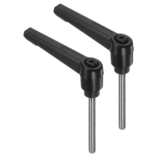 Image of uxcell 2pcs Clamping Lever Handles, M5 x 50mm 304 Stainless Steel Threaded Male Stud, Adjustable Handles Locking Quick Release Ratchet Push Button Bolt Knobs, Black